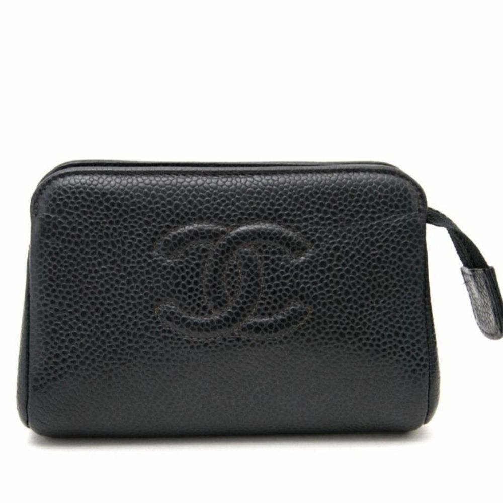 100% Authentic Chanel Black Caviar Leather Pouche